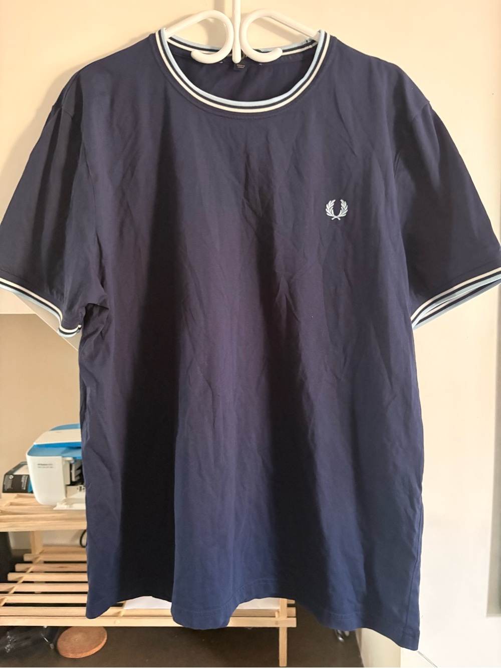 Fred Perry Navy Short-Sleeve Ringer Tee with White Trim
